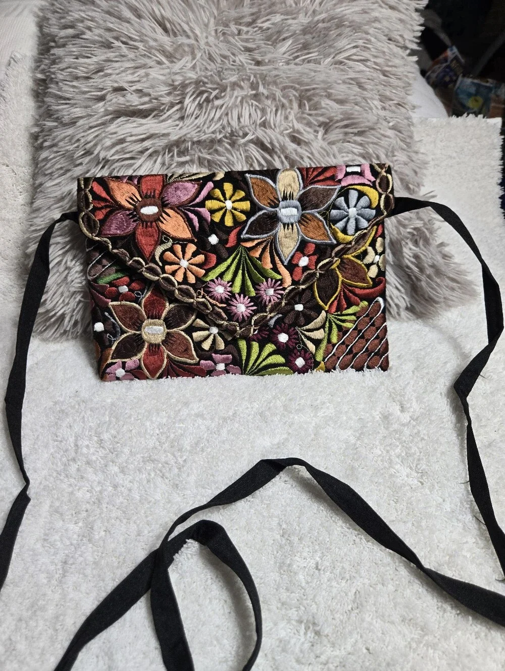 Handmade Embroidered Clutch Crossbody Bag Floral Design